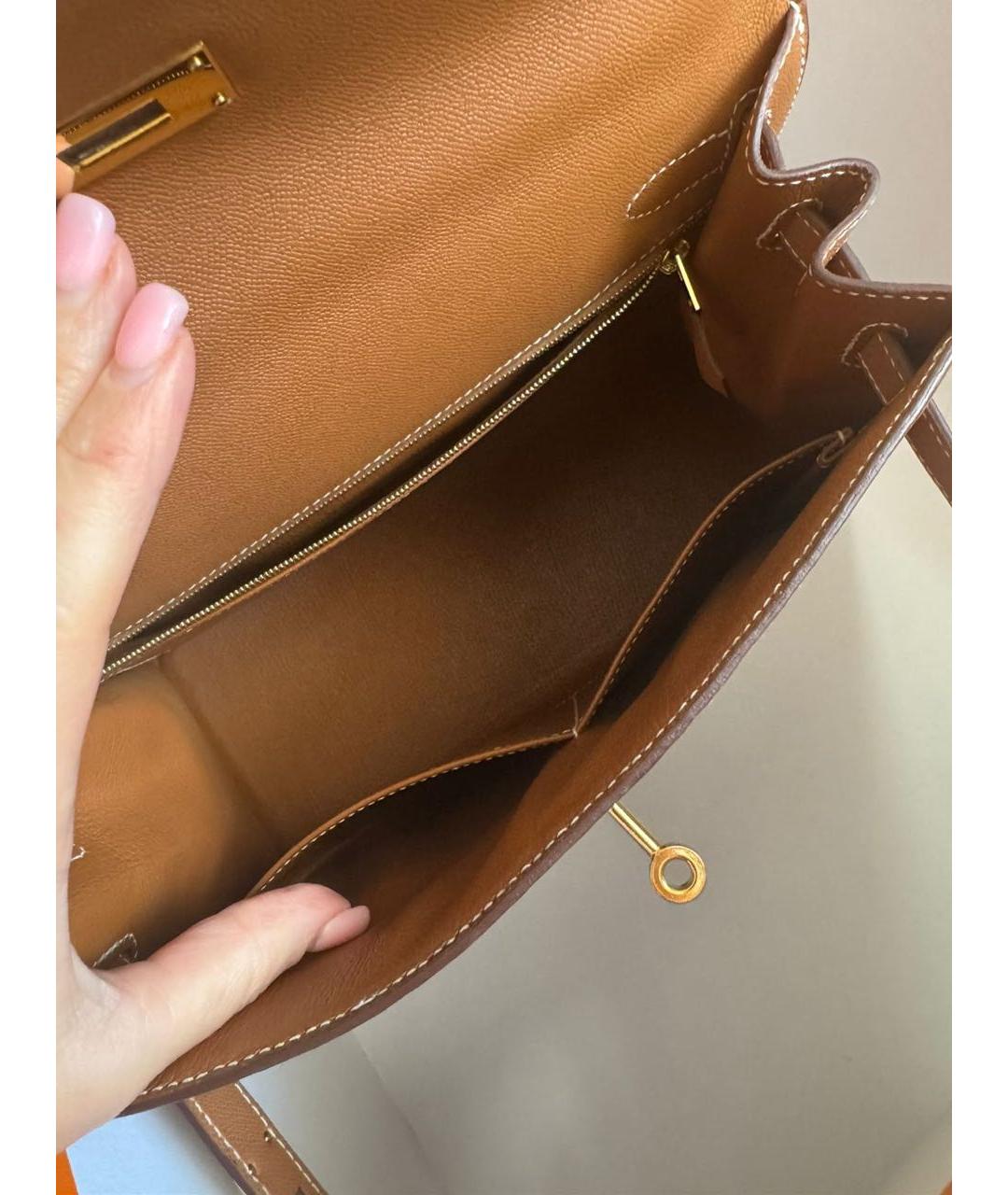 HERMES Коричневая кожаная сумка с короткими ручками, фото 8