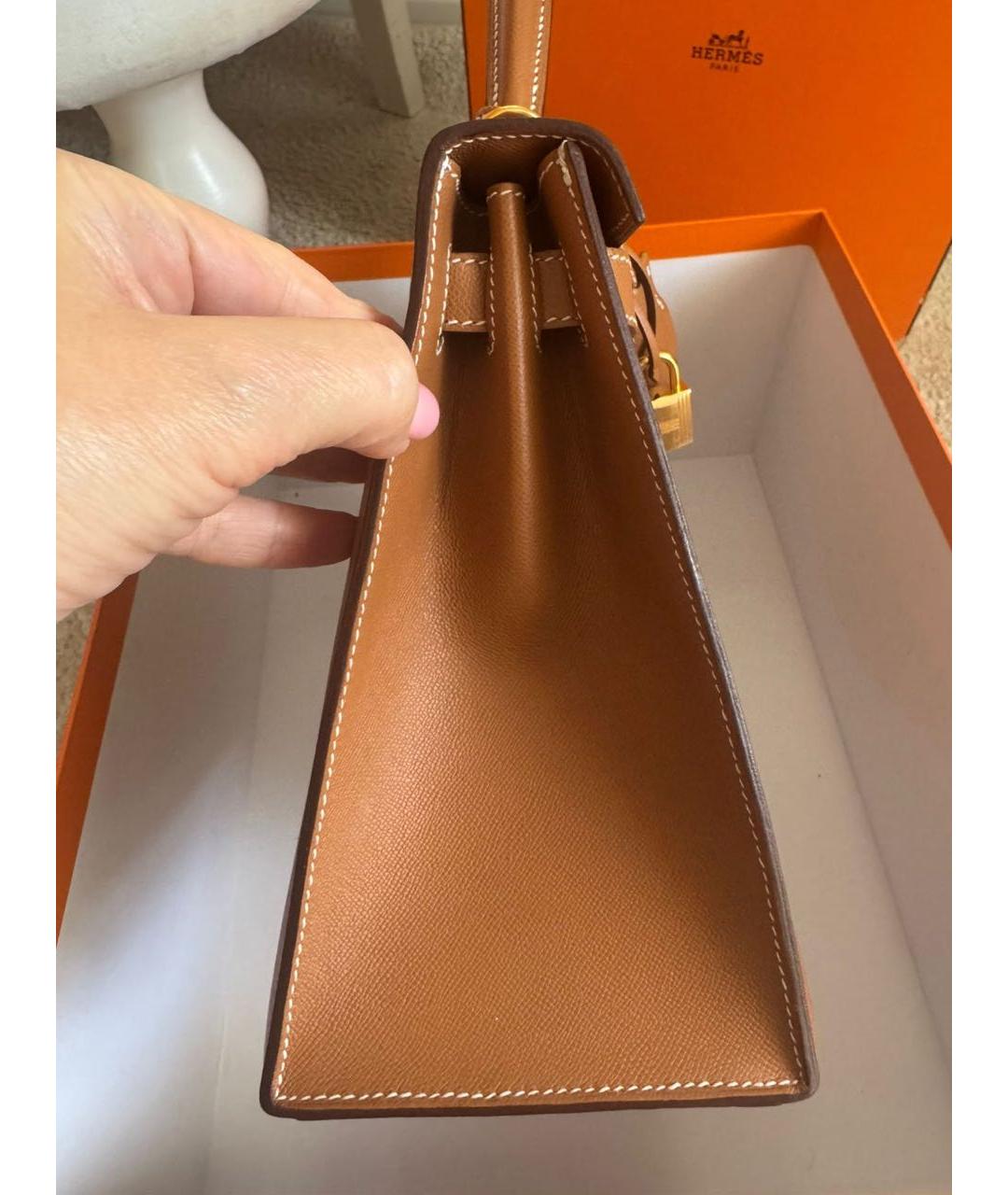 HERMES Коричневая кожаная сумка с короткими ручками, фото 3