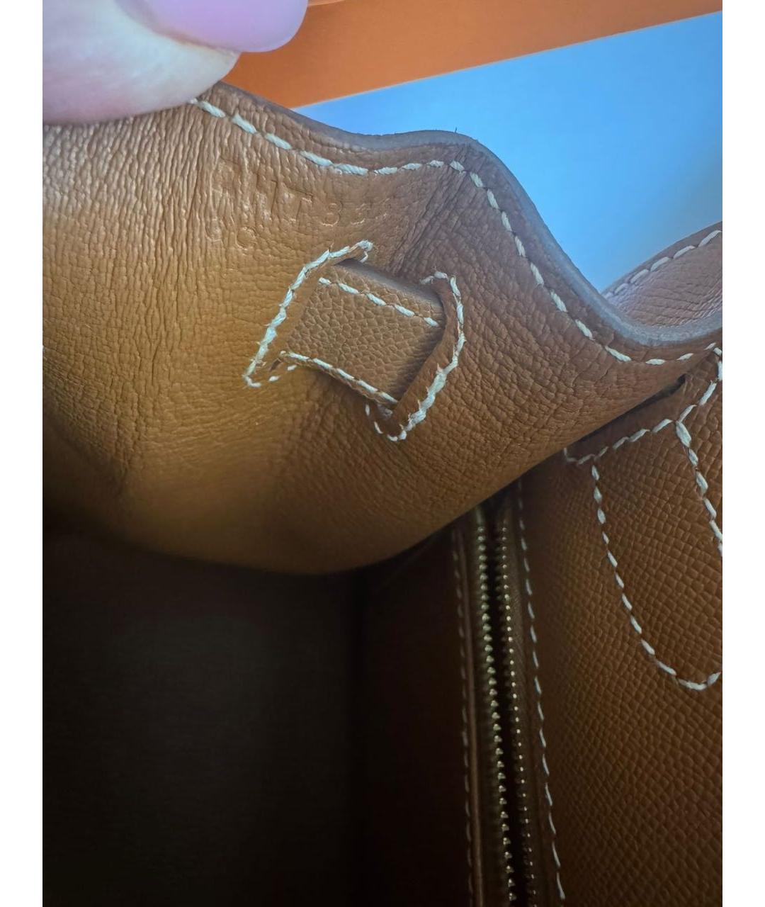 HERMES Коричневая кожаная сумка с короткими ручками, фото 6