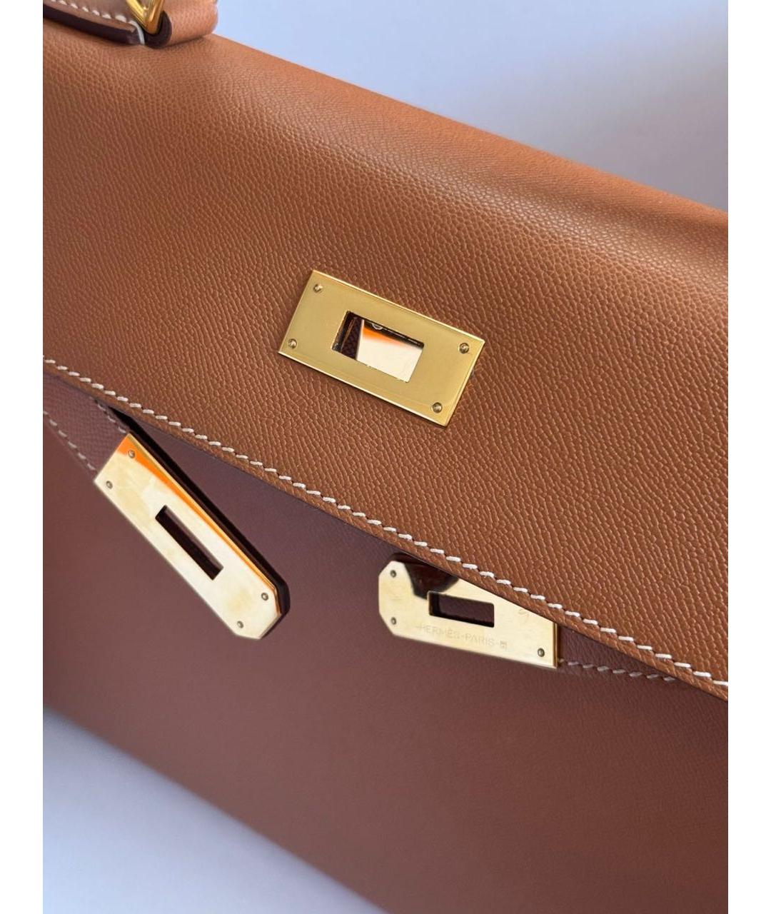 HERMES Коричневая кожаная сумка с короткими ручками, фото 5