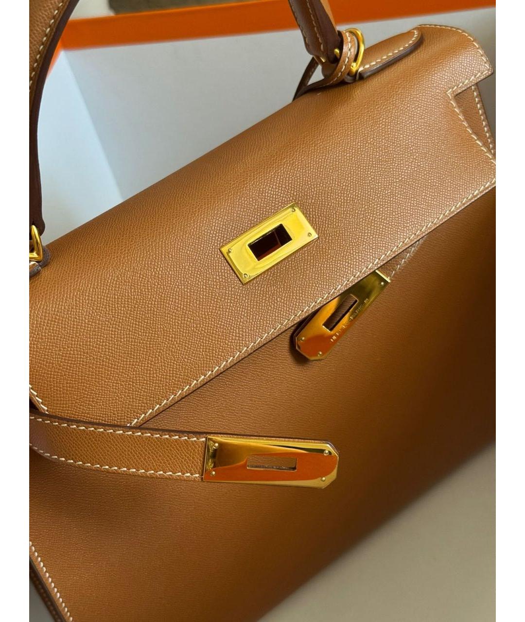 HERMES Коричневая кожаная сумка с короткими ручками, фото 7