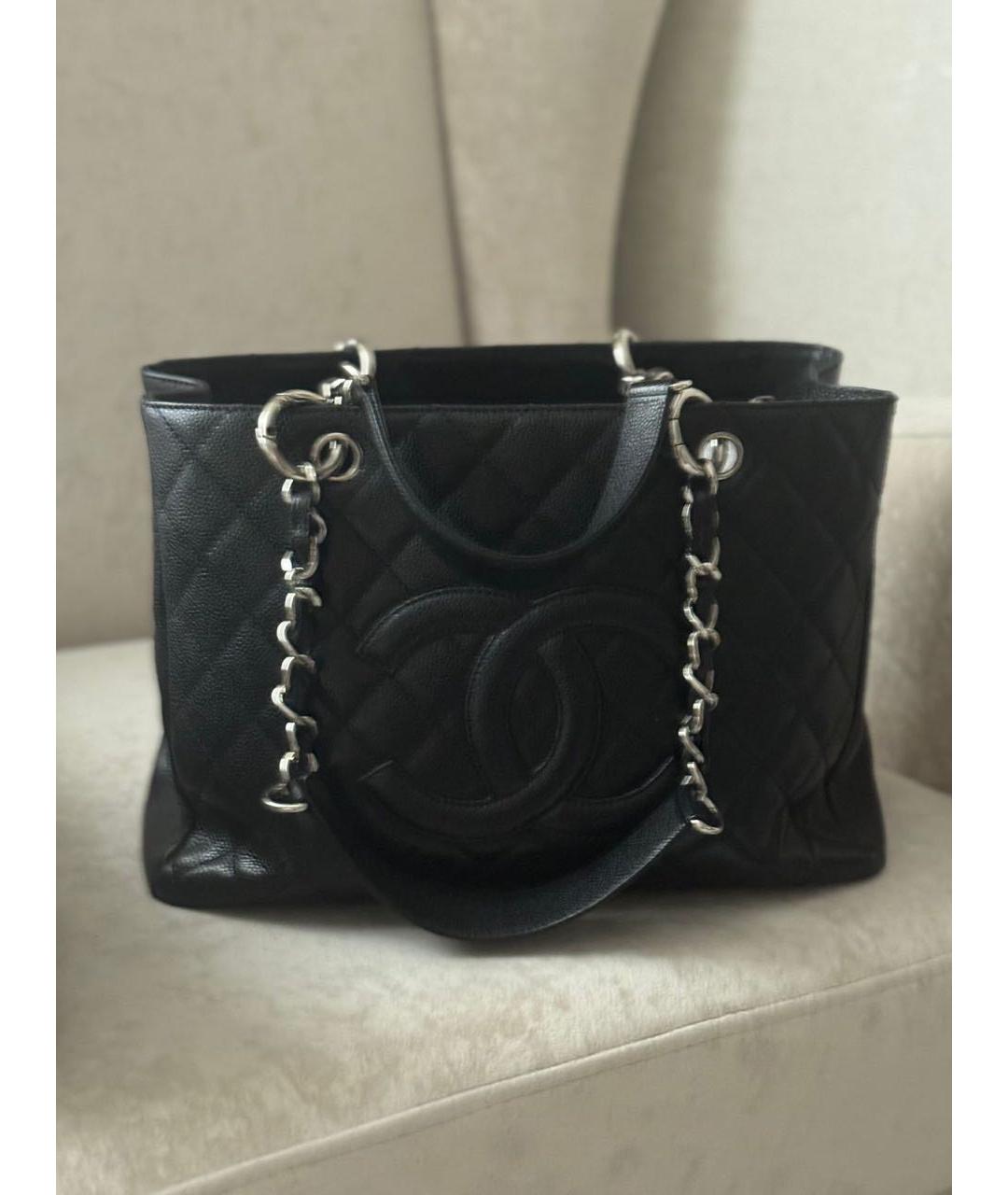 CHANEL Черная кожаная сумка тоут, фото 8