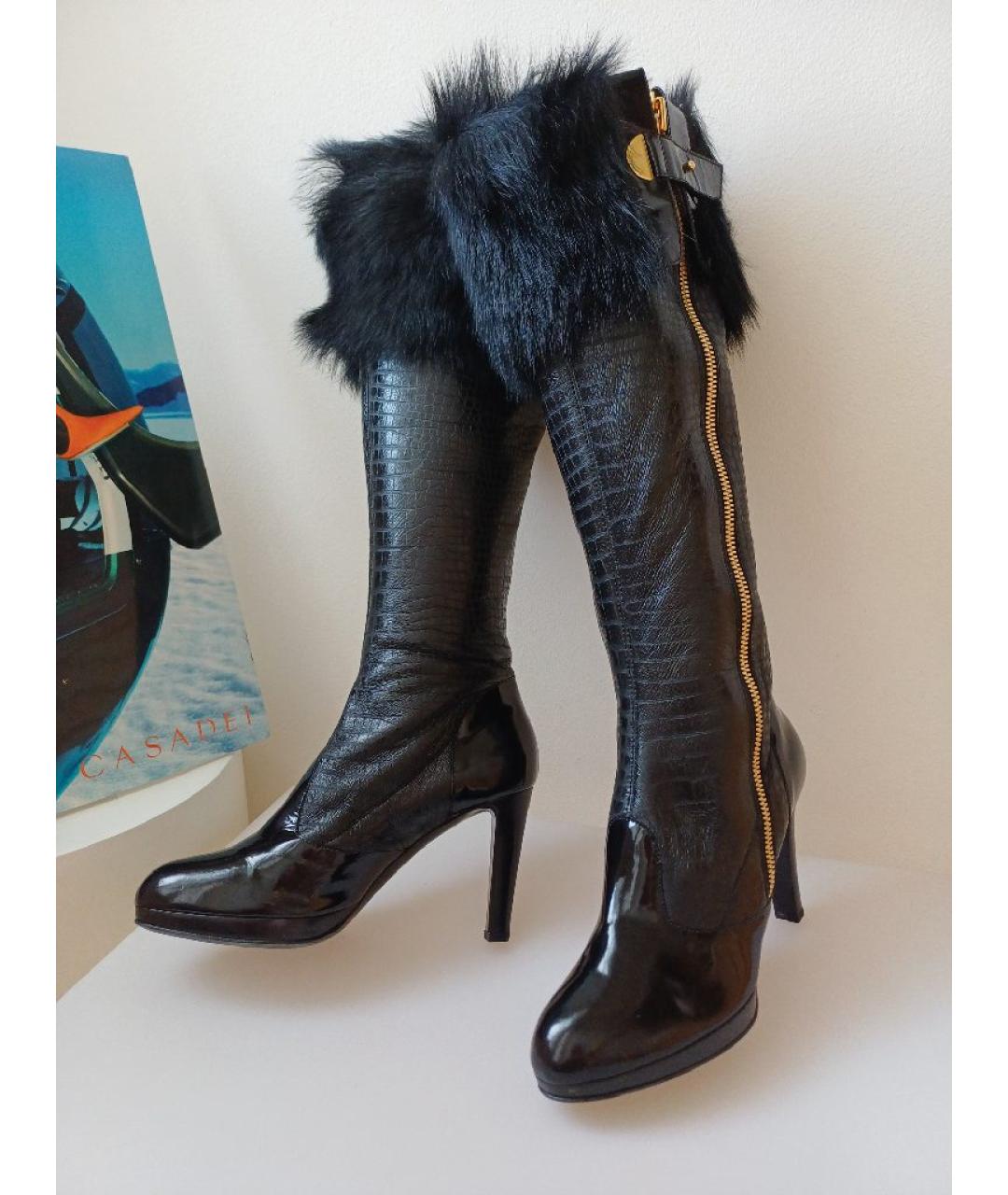 SERGIO ROSSI Черные кожаные сапоги, фото 3