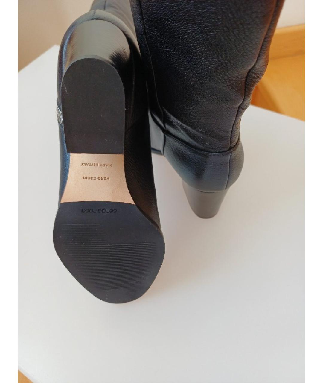 SERGIO ROSSI Черные кожаные сапоги, фото 7