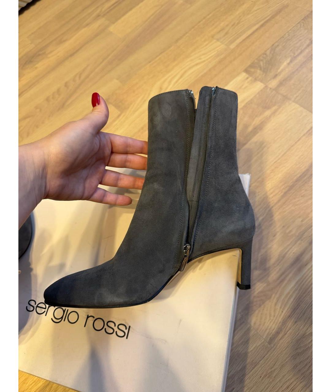 SERGIO ROSSI Серые замшевые ботильоны, фото 5