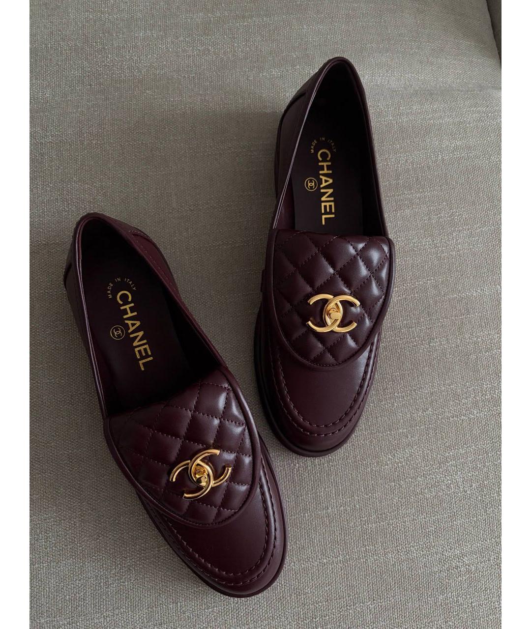 CHANEL Бордовые кожаные лоферы, фото 3