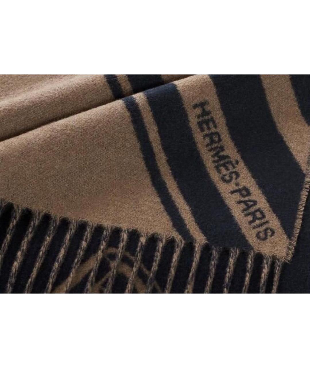 HERMES Бежевый шерстяной шарф, фото 2