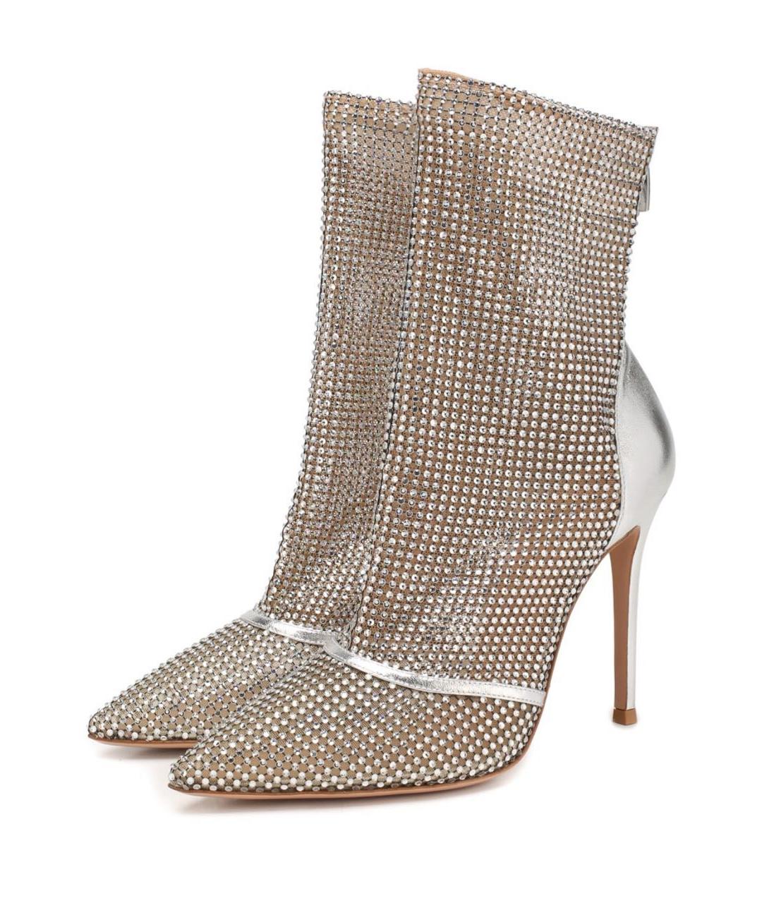 GIANVITO ROSSI Серебряные кожаные ботильоны, фото 2