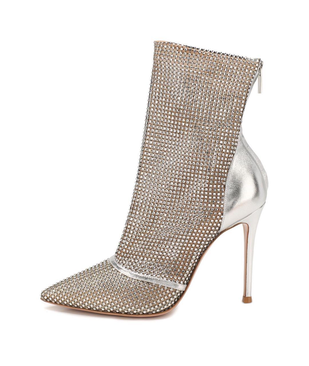 GIANVITO ROSSI Серебряные кожаные ботильоны, фото 3