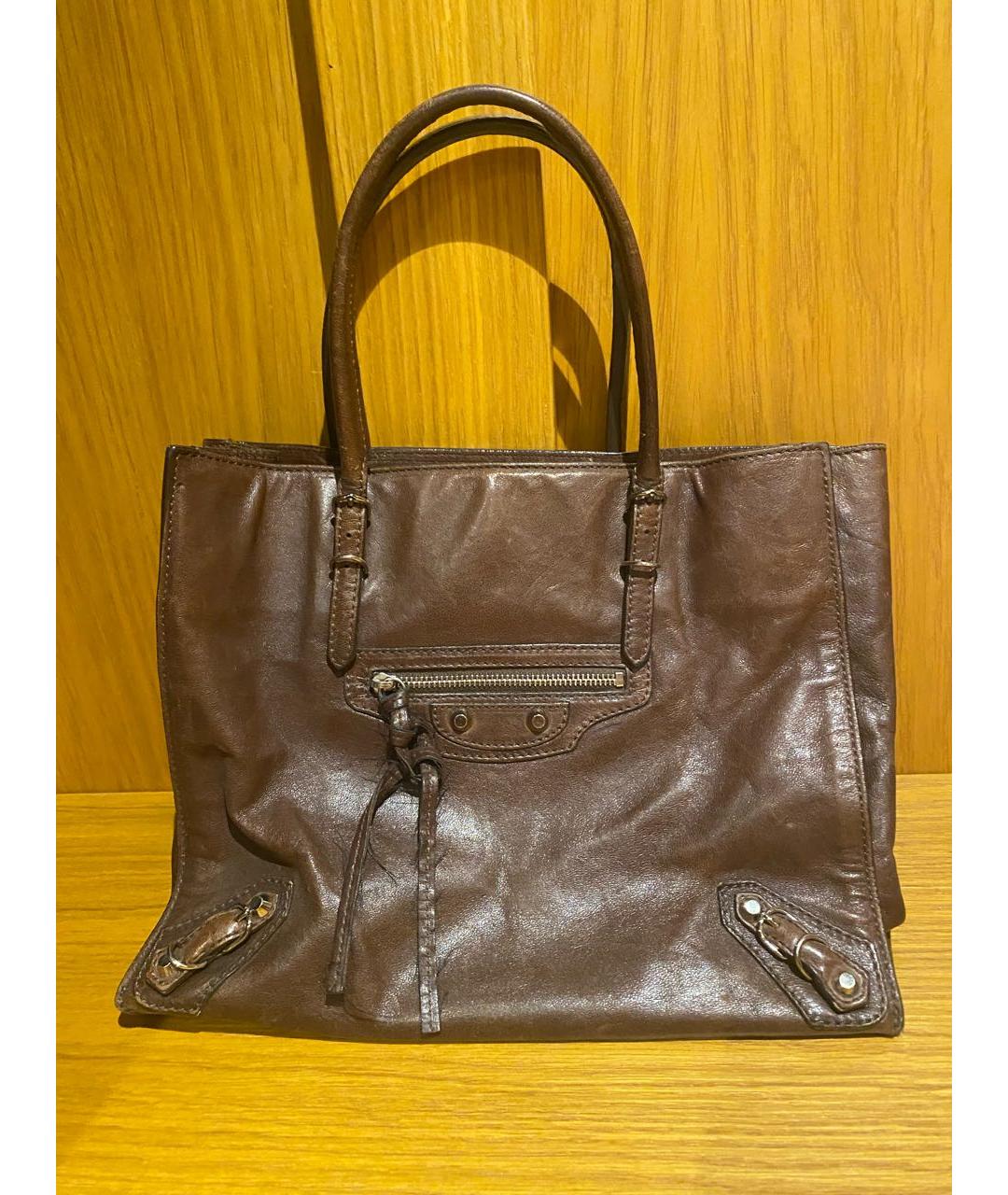 BALENCIAGA Коричневая кожаная сумка тоут, фото 4