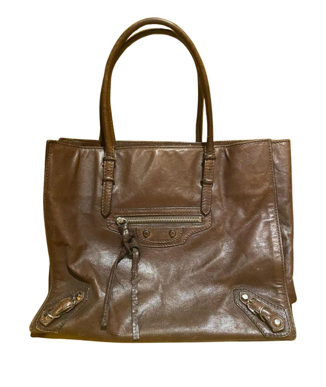 BALENCIAGA Коричневая кожаная сумка тоут, фото 1