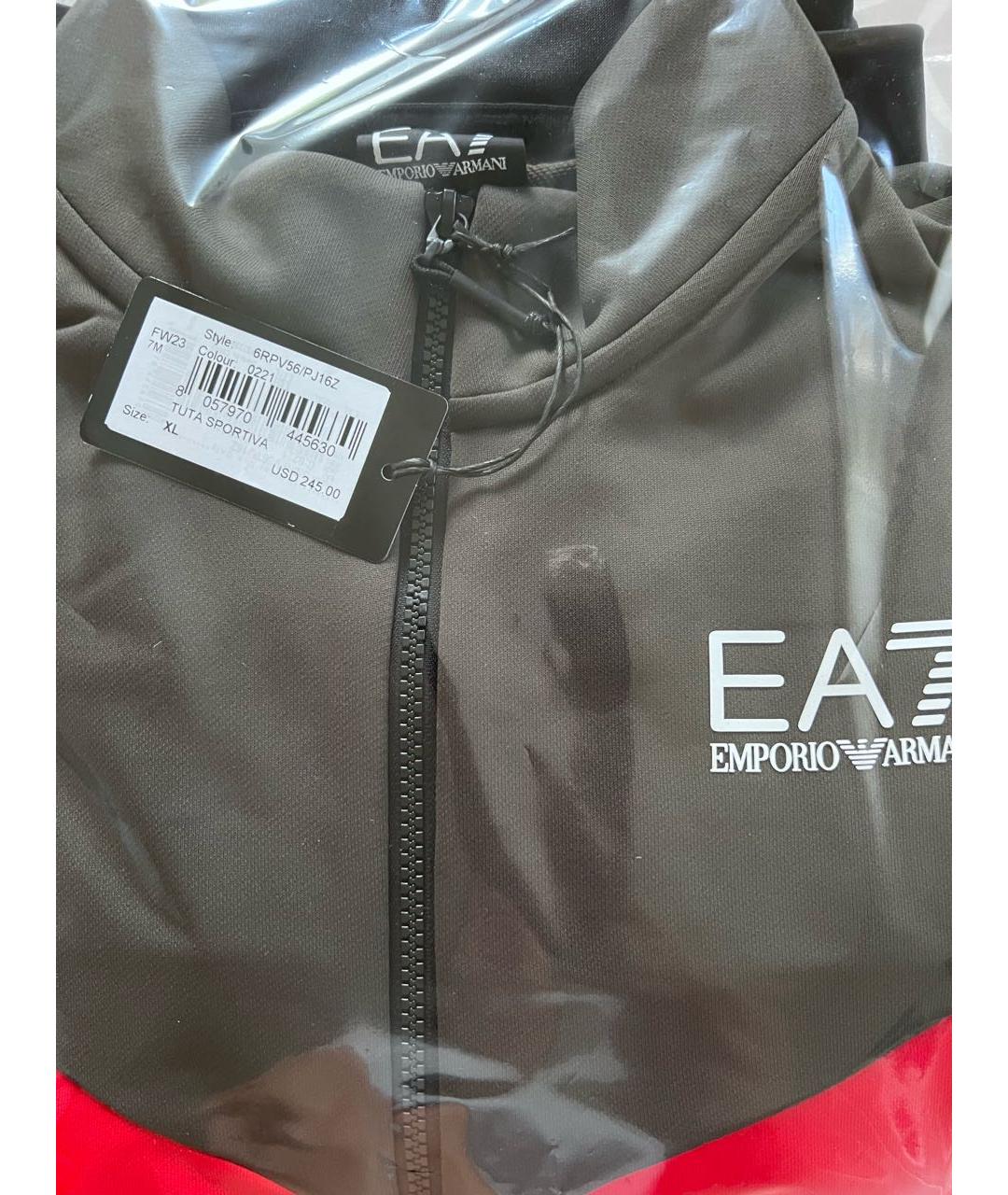 EA7 Черный полиэстеровый спортивный костюм, фото 3