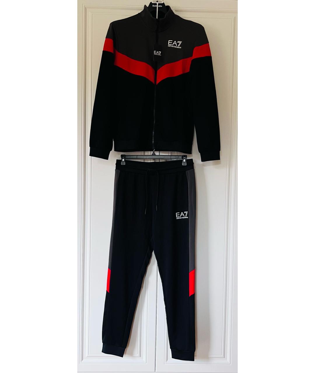 EA7 Черный полиэстеровый спортивный костюм, фото 6