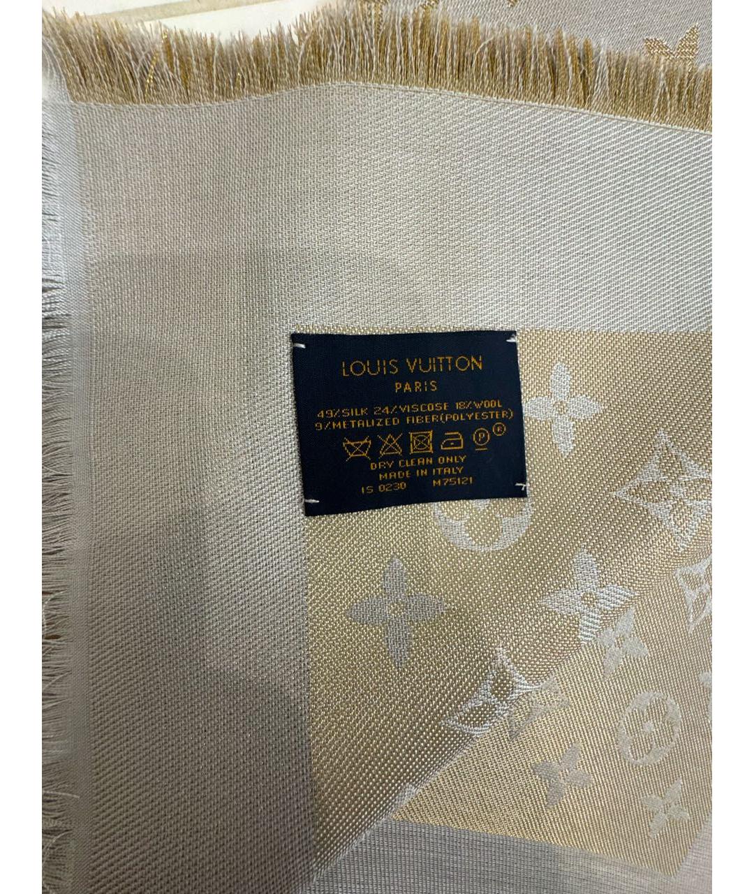 LOUIS VUITTON Золотой шелковый платок, фото 3