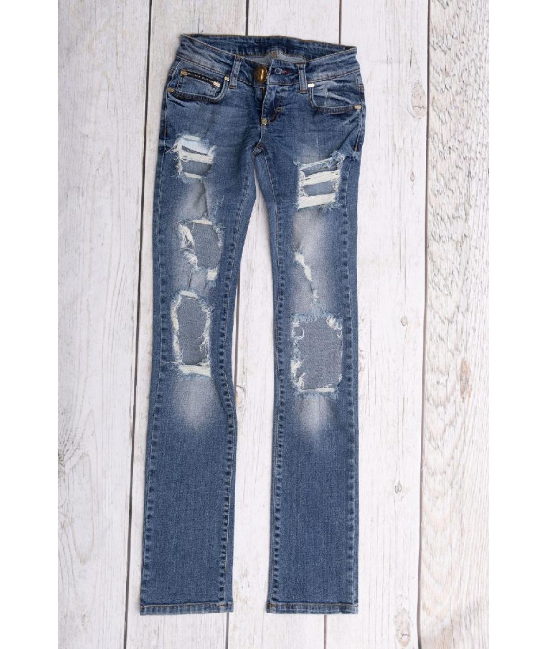 PHILIPP PLEIN Синие хлопковые прямые джинсы, фото 10