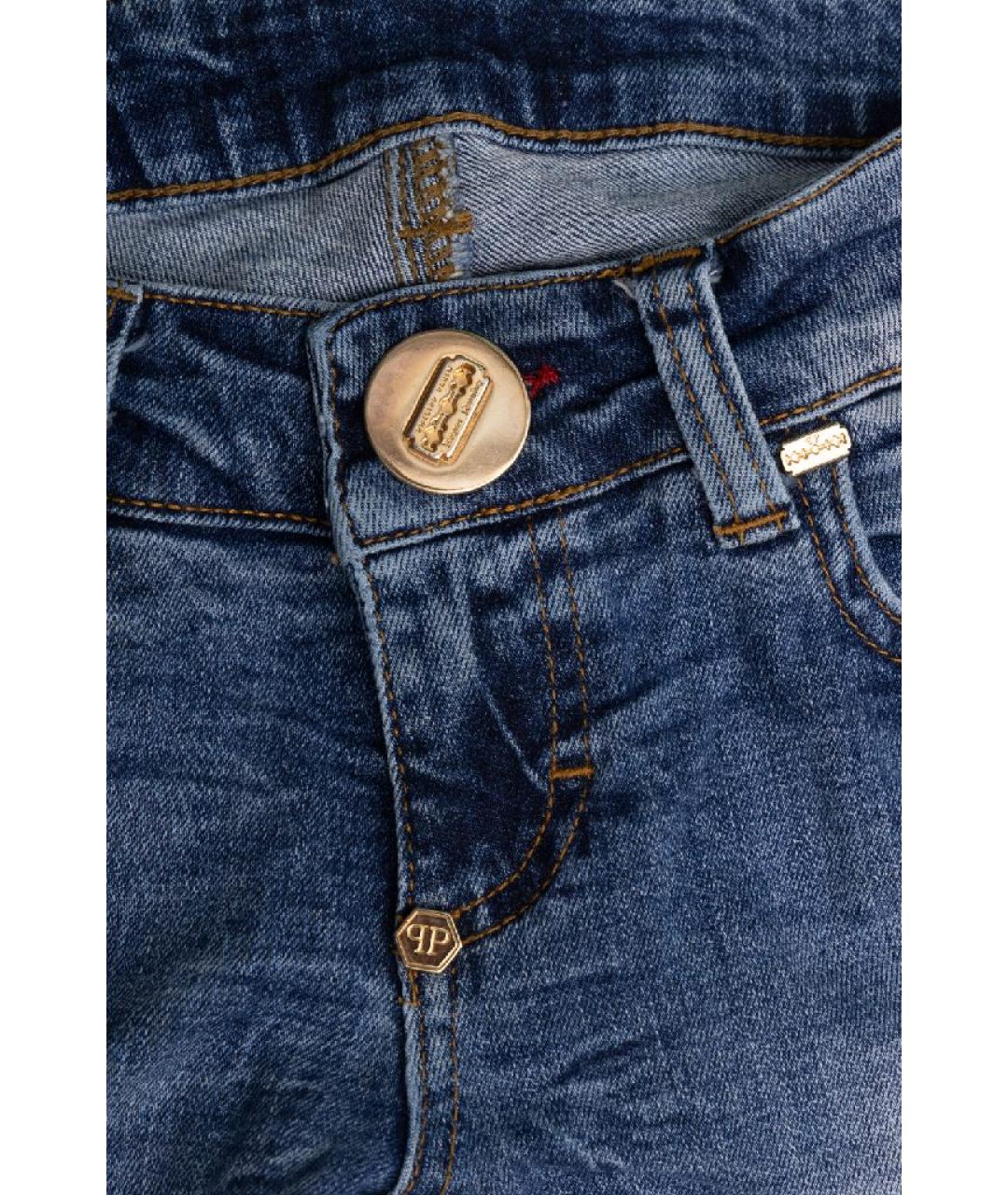 PHILIPP PLEIN Синие хлопковые прямые джинсы, фото 3