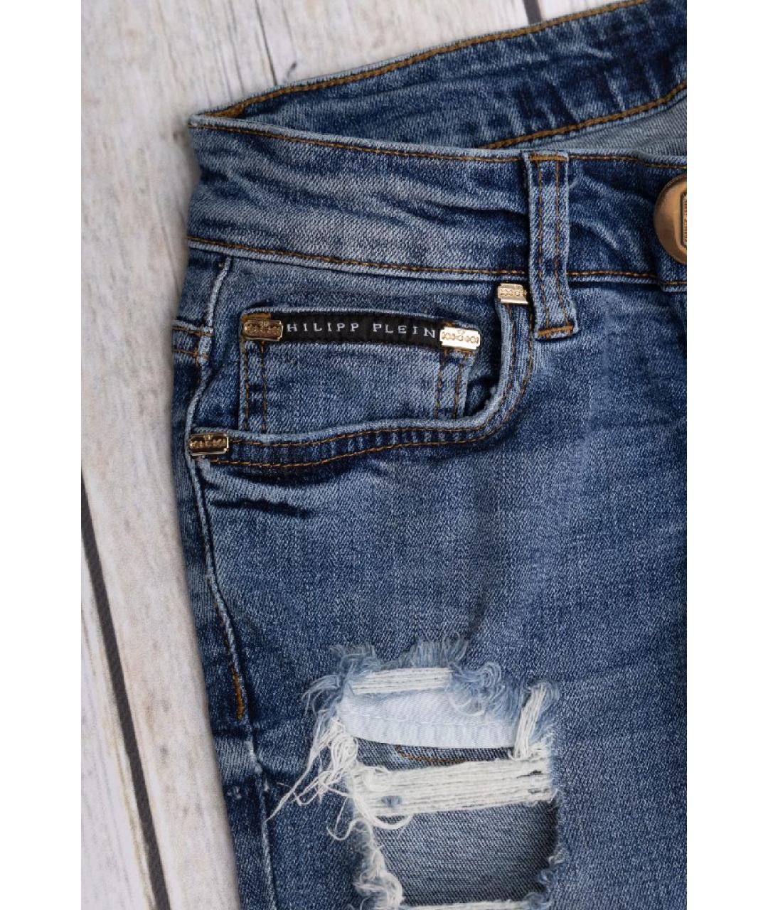 PHILIPP PLEIN Синие хлопковые прямые джинсы, фото 9