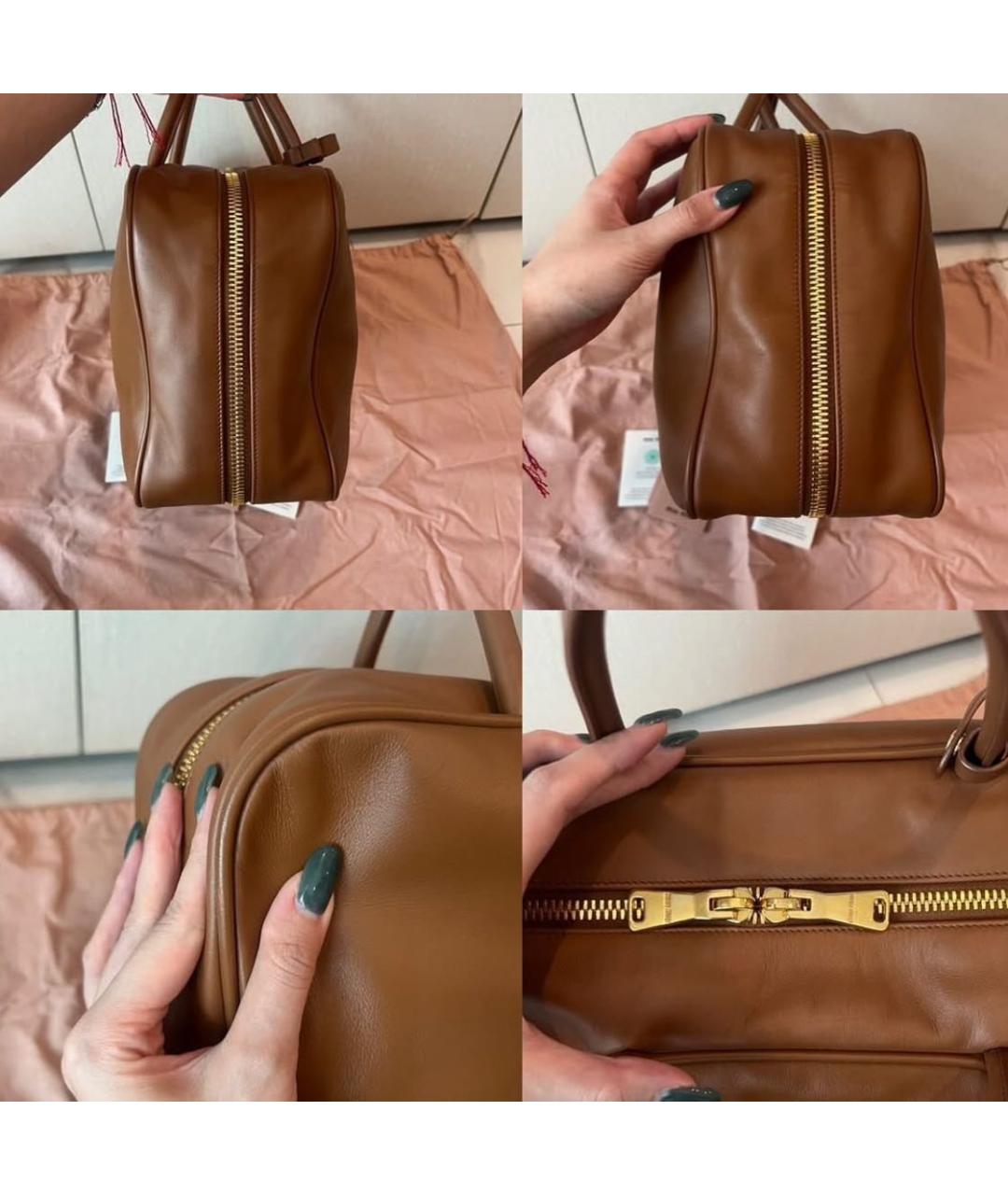 MIU MIU Коричневая кожаная сумка с короткими ручками, фото 3