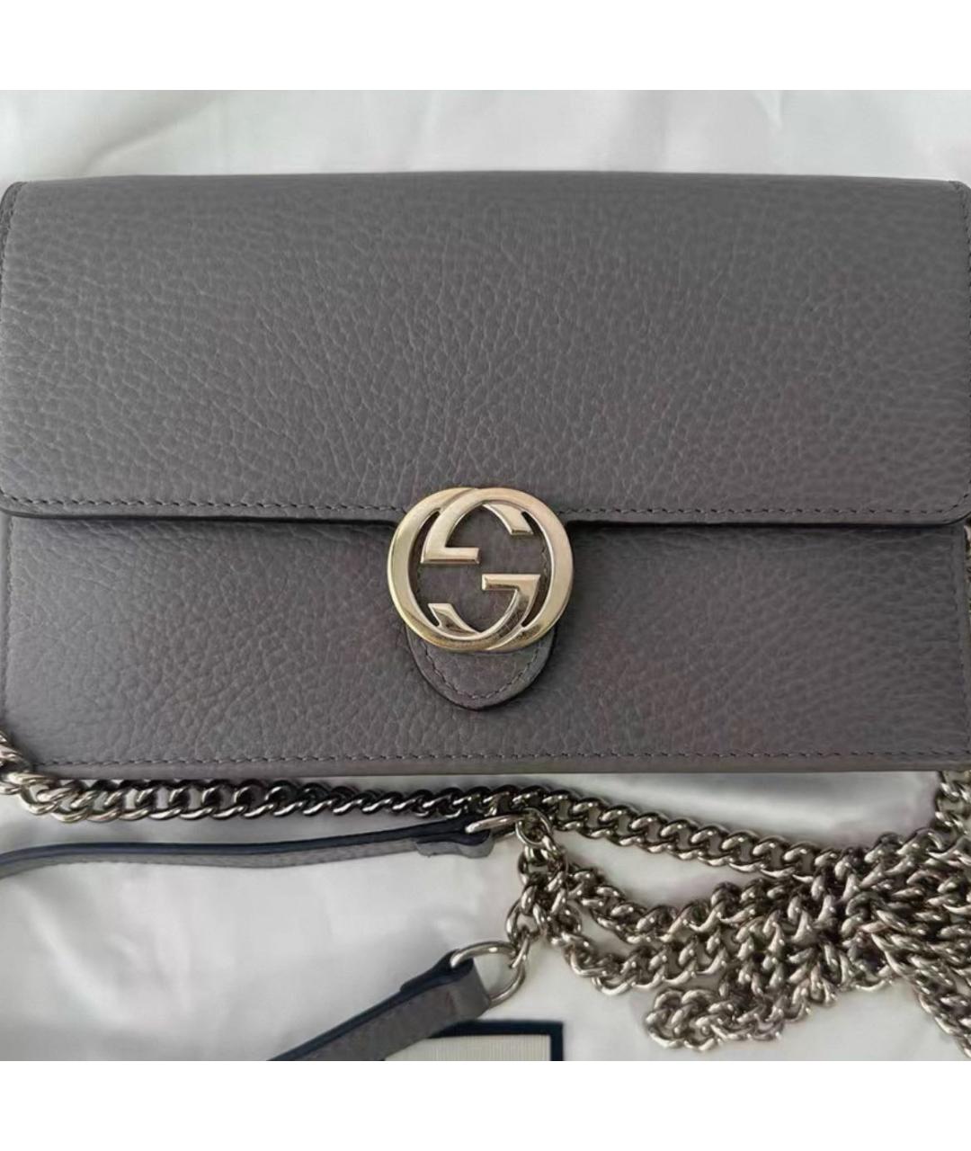 GUCCI Серая кожаная сумка через плечо, фото 2