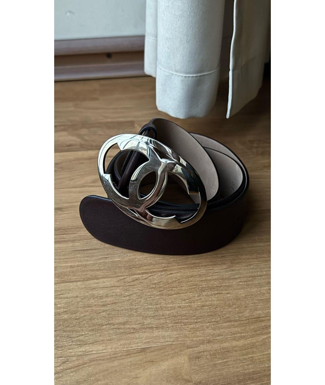 CHANEL Коричневый кожаный ремень, фото 4