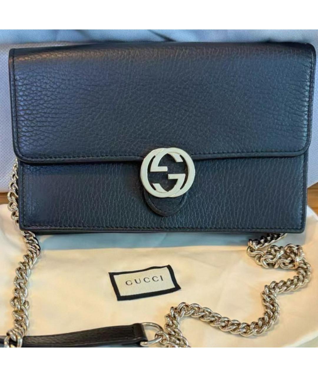 GUCCI Черная кожаная сумка через плечо, фото 5