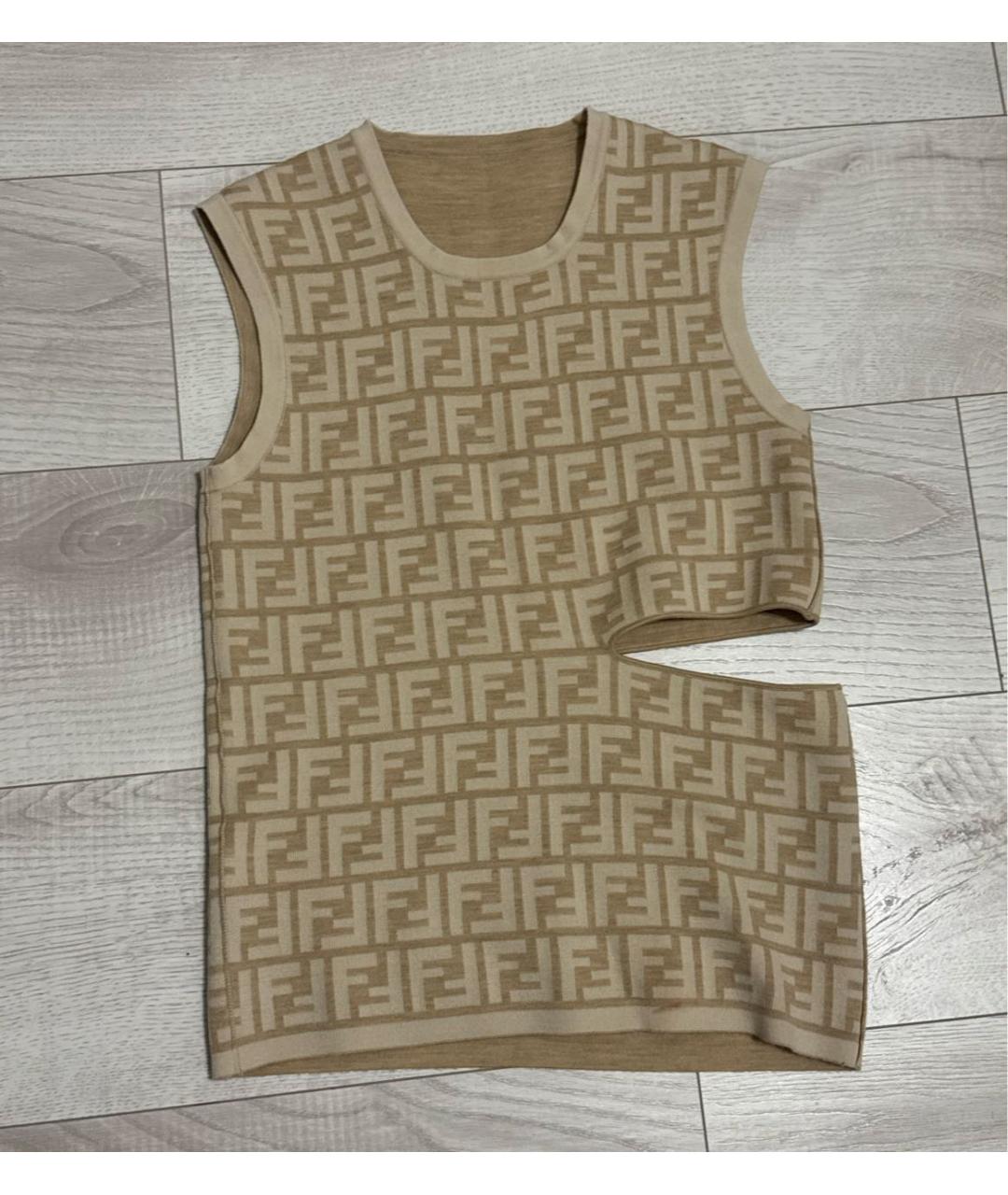 FENDI Бежевый шерстяной джемпер / свитер, фото 3
