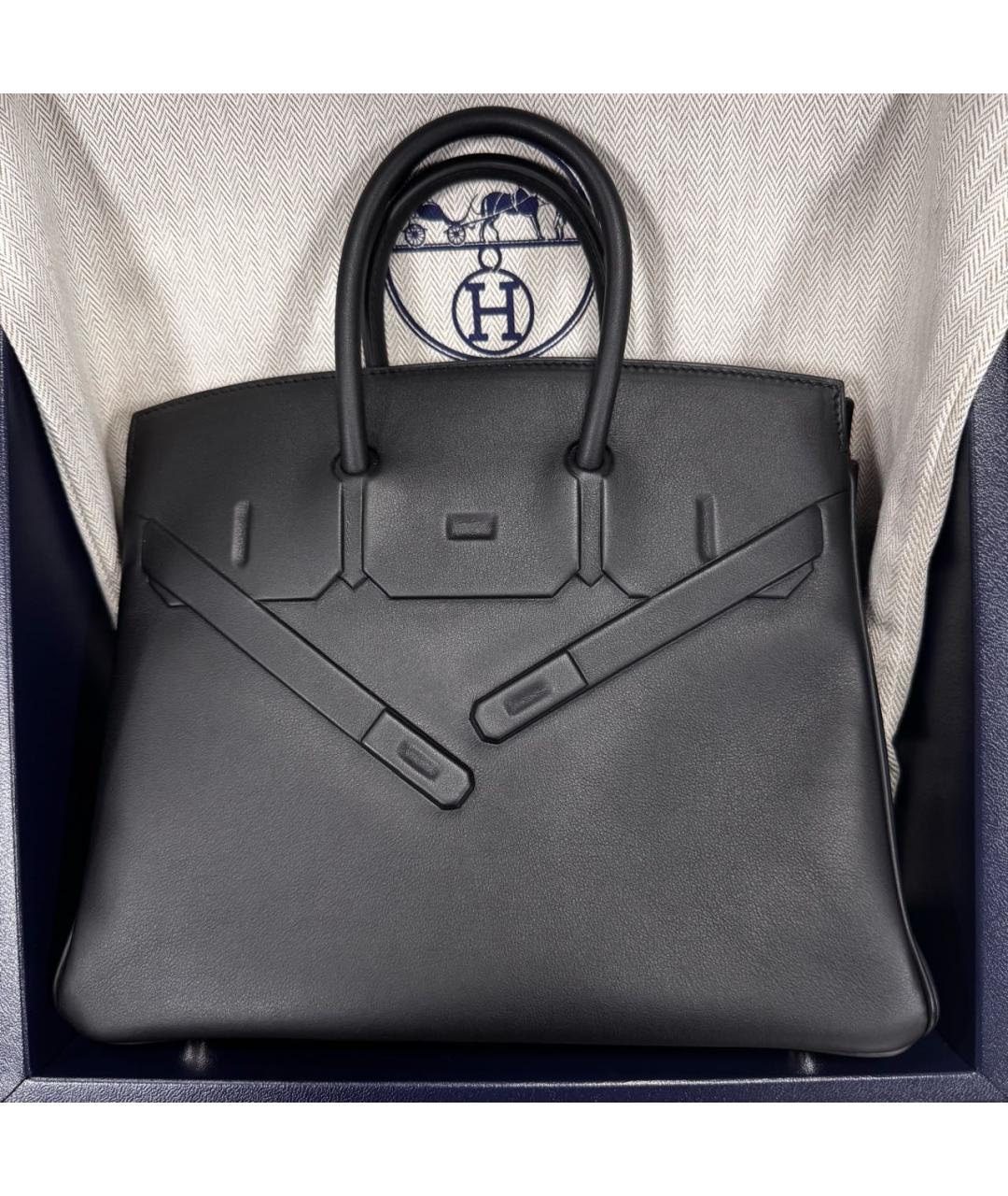 HERMES Черная кожаная сумка тоут, фото 3