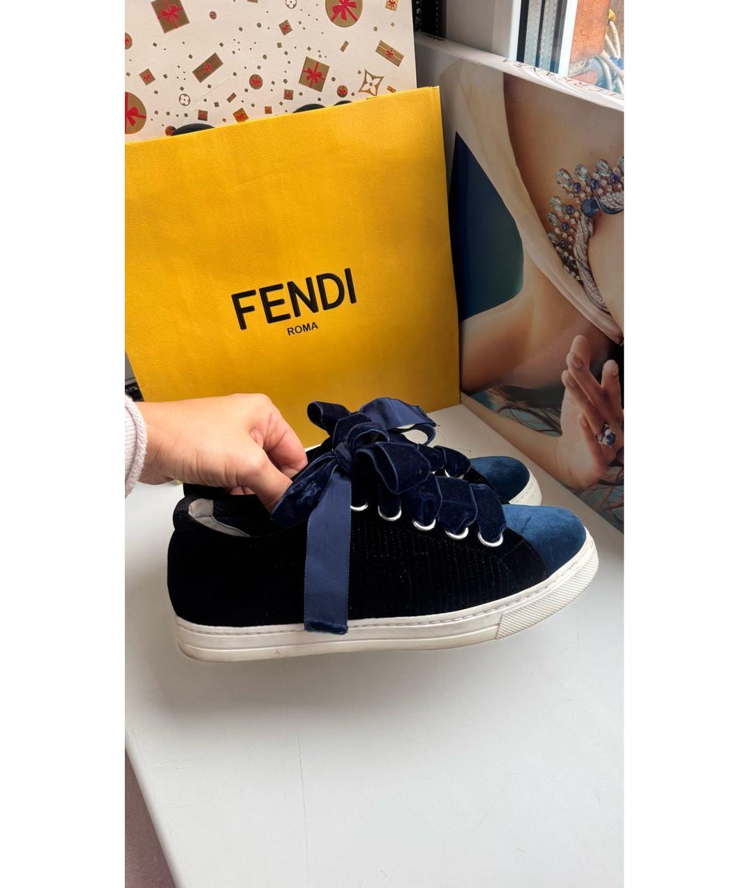 FENDI Темно-синие бархатные кеды, фото 9