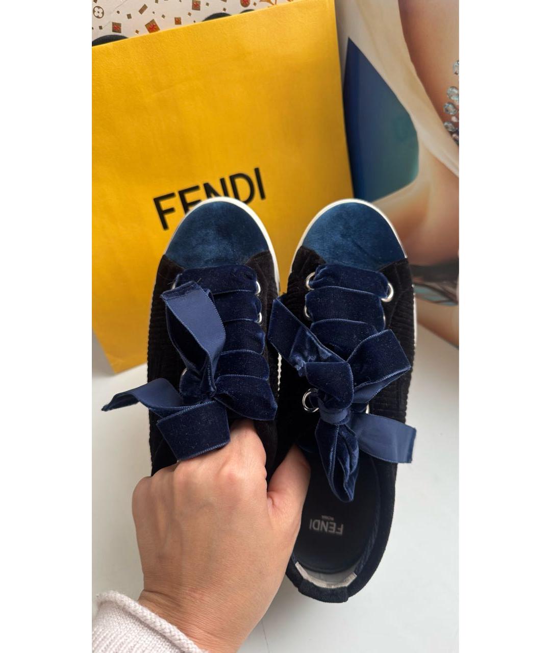FENDI Темно-синие бархатные кеды, фото 5