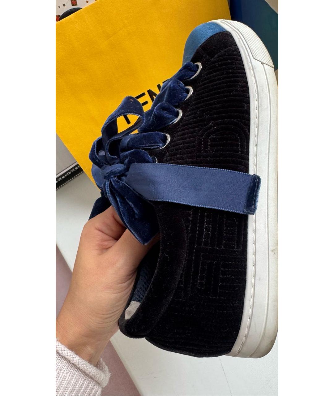 FENDI Темно-синие бархатные кеды, фото 7