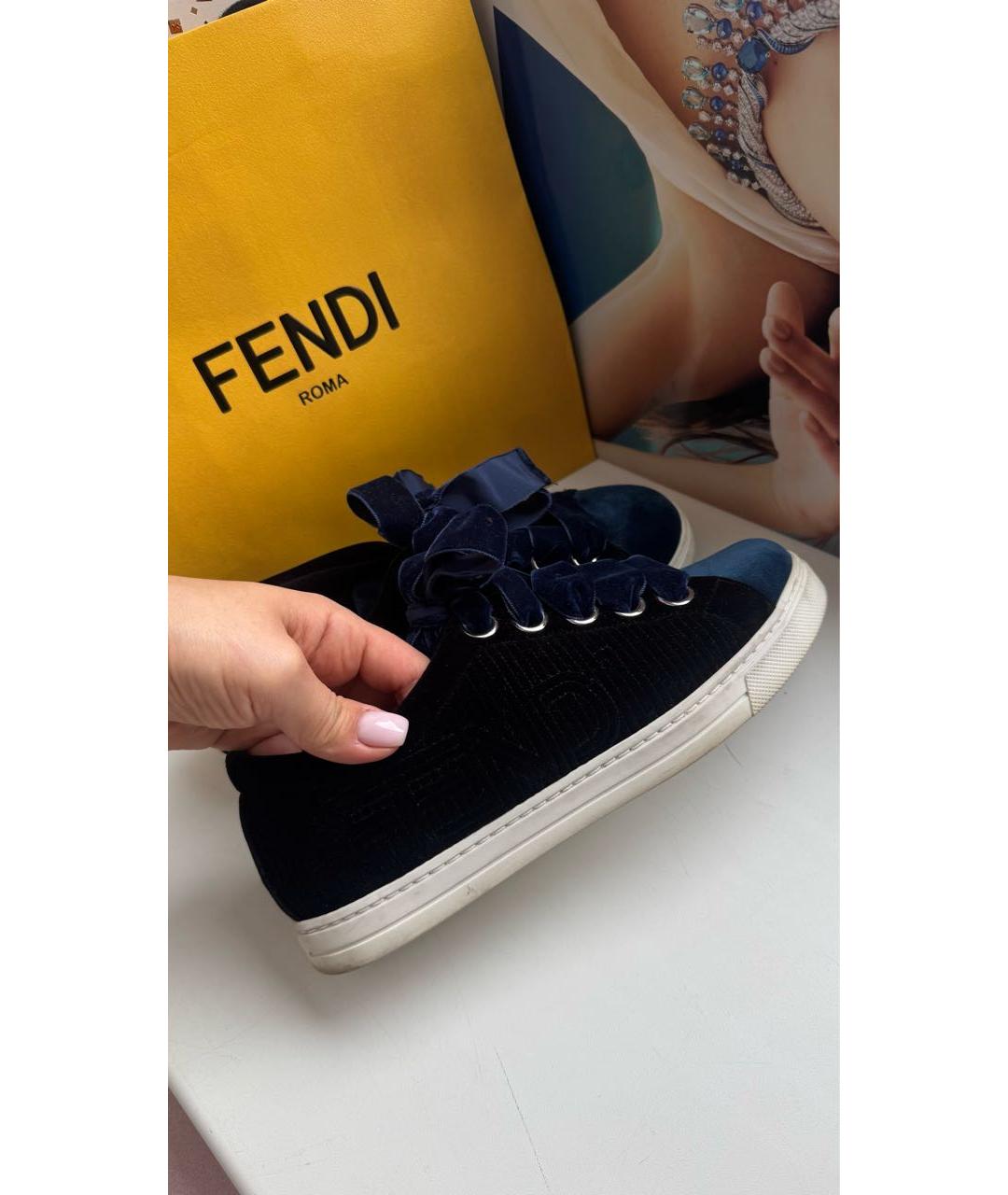 FENDI Темно-синие бархатные кеды, фото 8