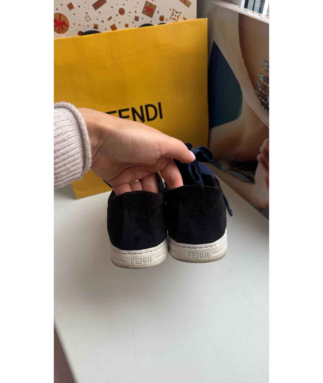 FENDI Темно-синие бархатные кеды, фото 4
