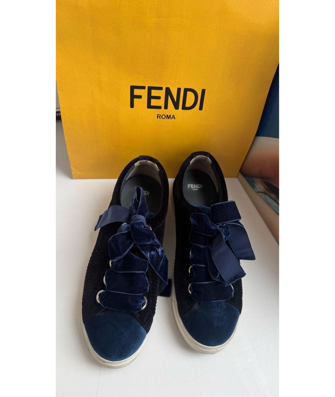 FENDI Темно-синие бархатные кеды, фото 3