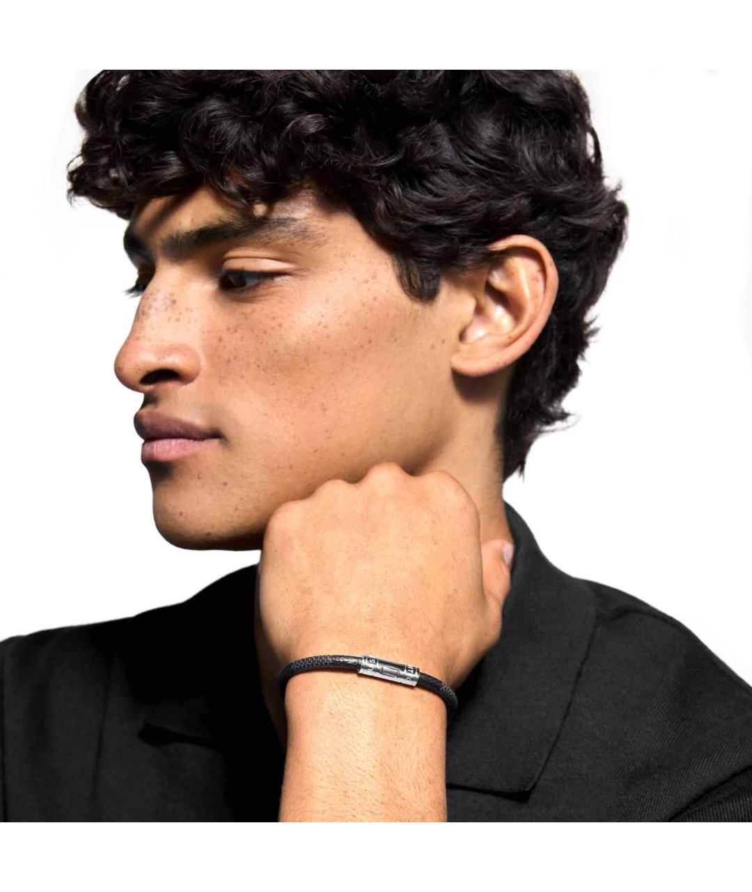 LOUIS VUITTON Черный кожаный браслет, фото 2