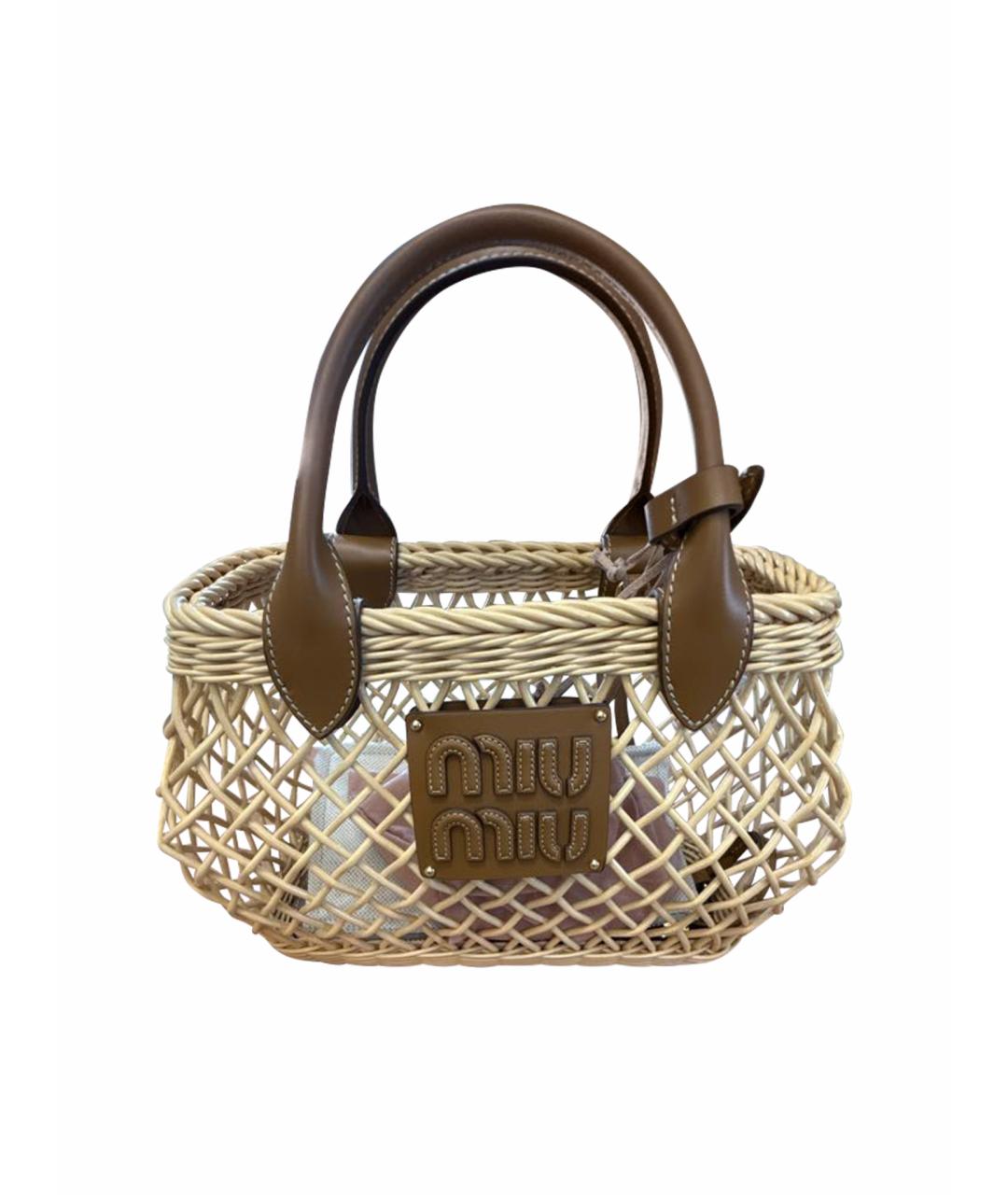 MIU MIU Бежевая пелетеная пляжная сумка, фото 1