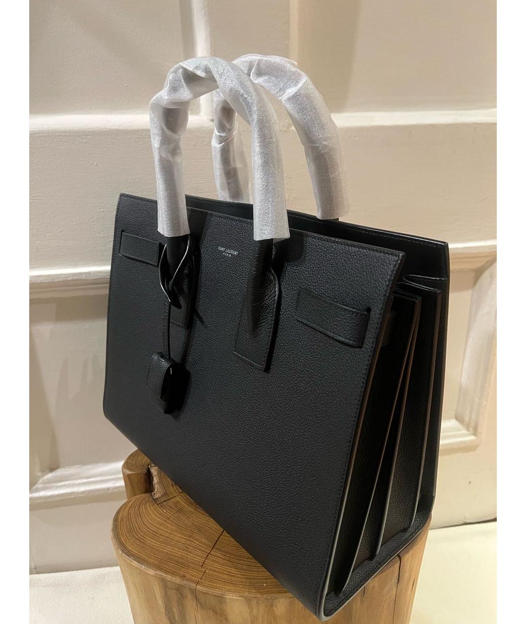 SAINT LAURENT Черная кожаная сумка тоут, фото 3