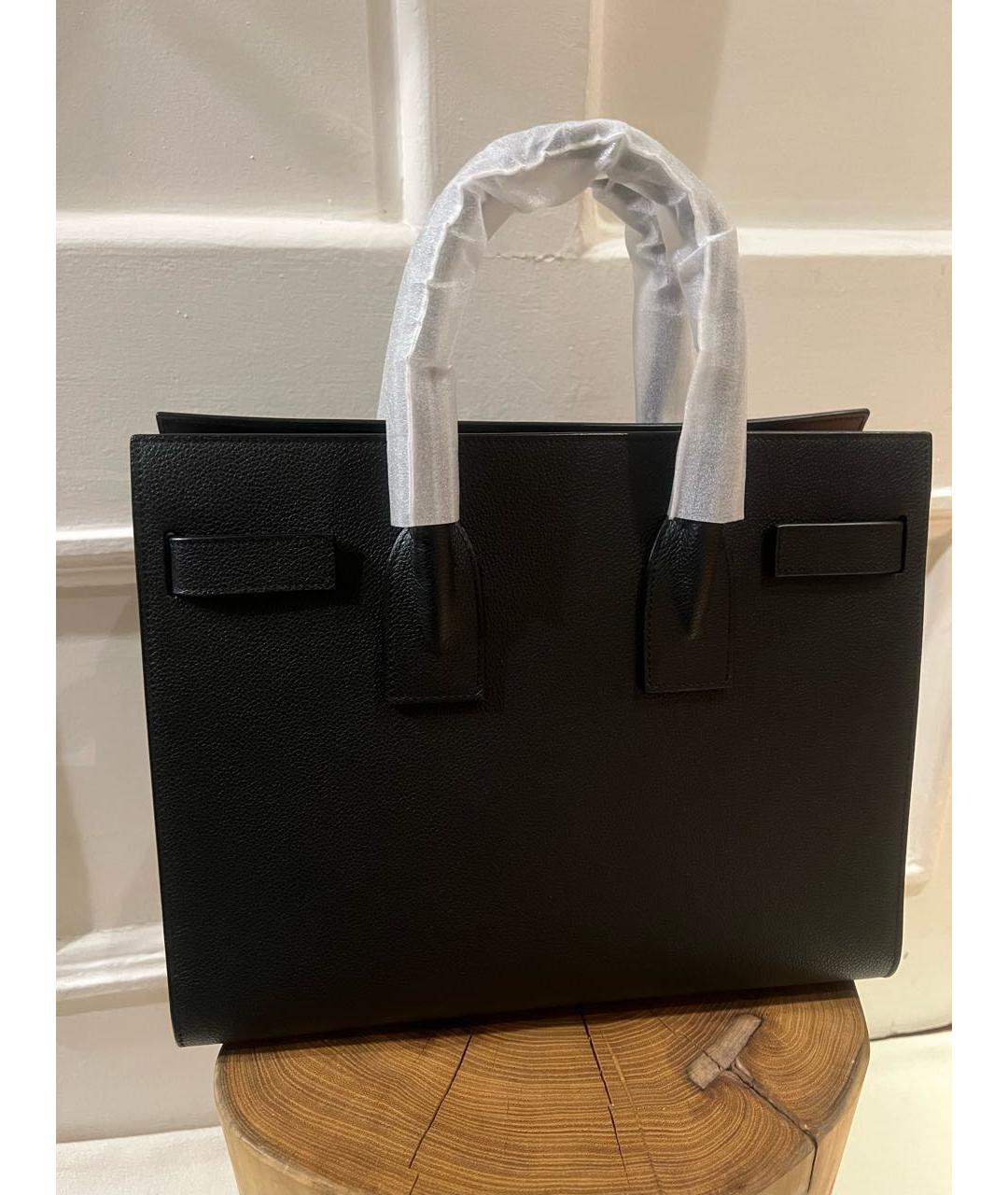 SAINT LAURENT Черная кожаная сумка тоут, фото 2