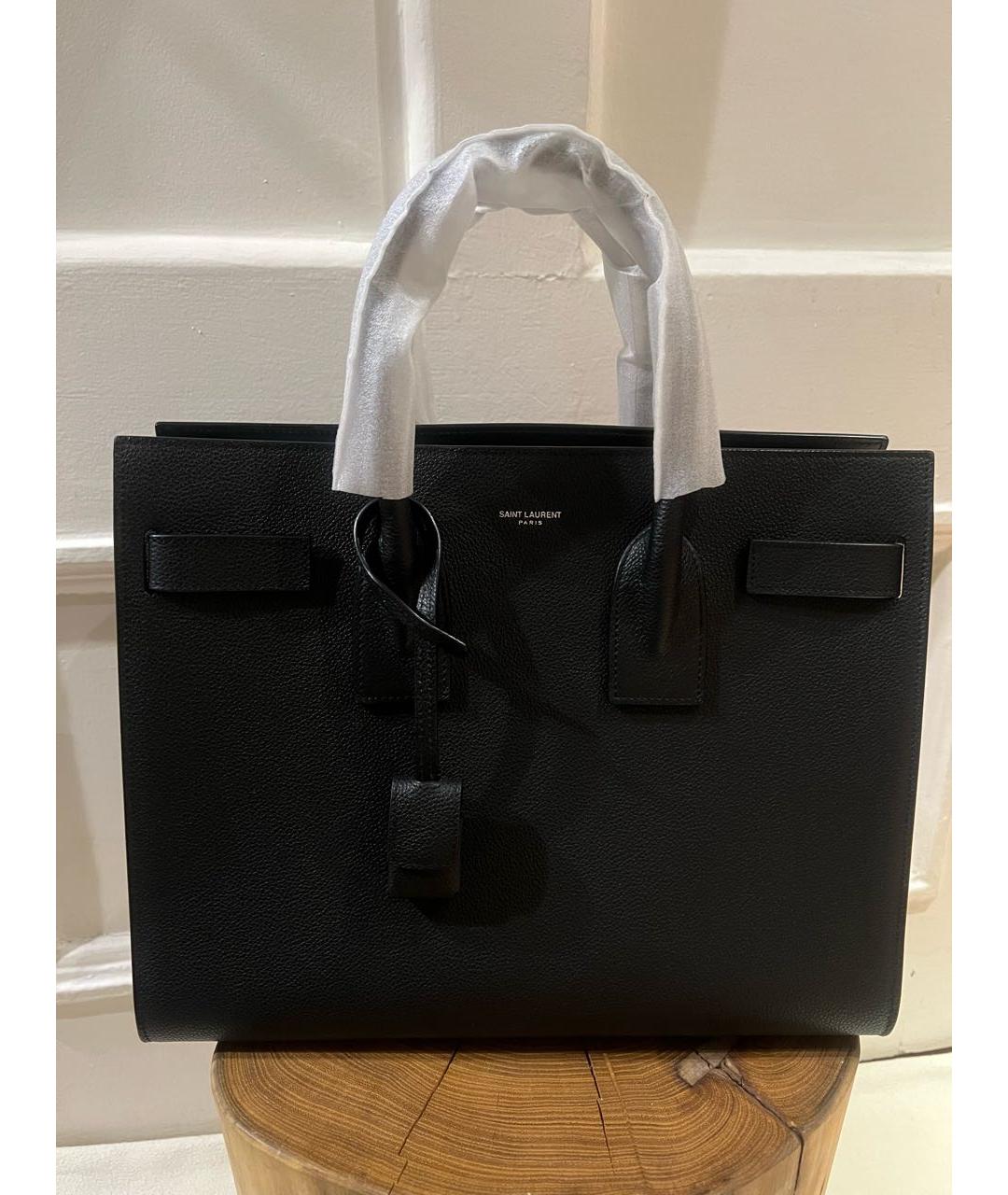 SAINT LAURENT Черная кожаная сумка тоут, фото 7