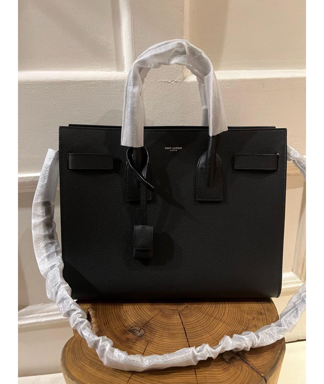 SAINT LAURENT Черная кожаная сумка тоут, фото 5