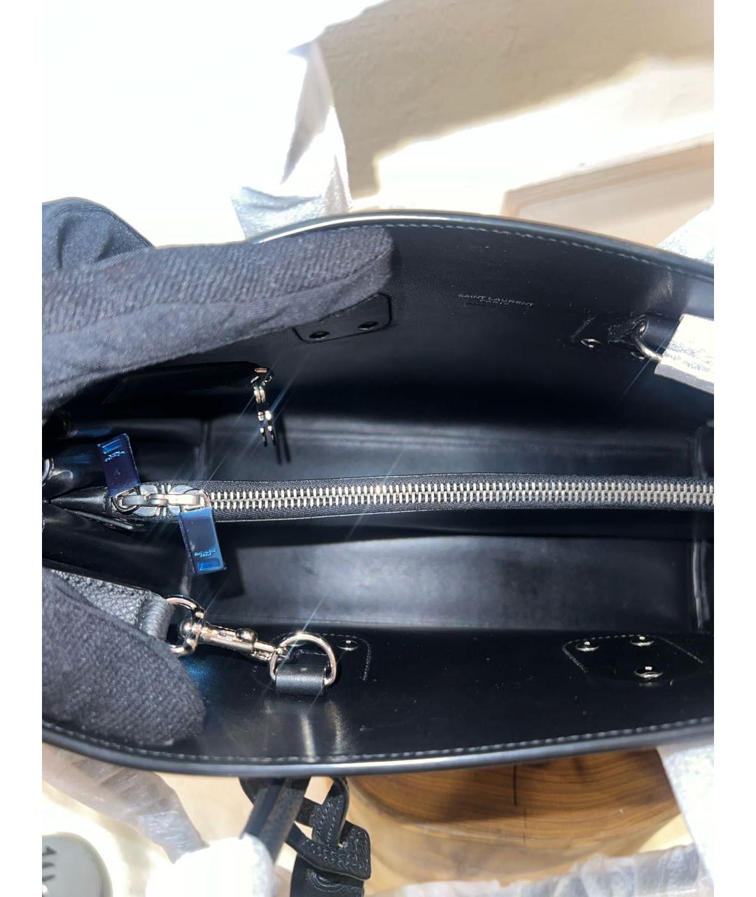SAINT LAURENT Черная кожаная сумка тоут, фото 6