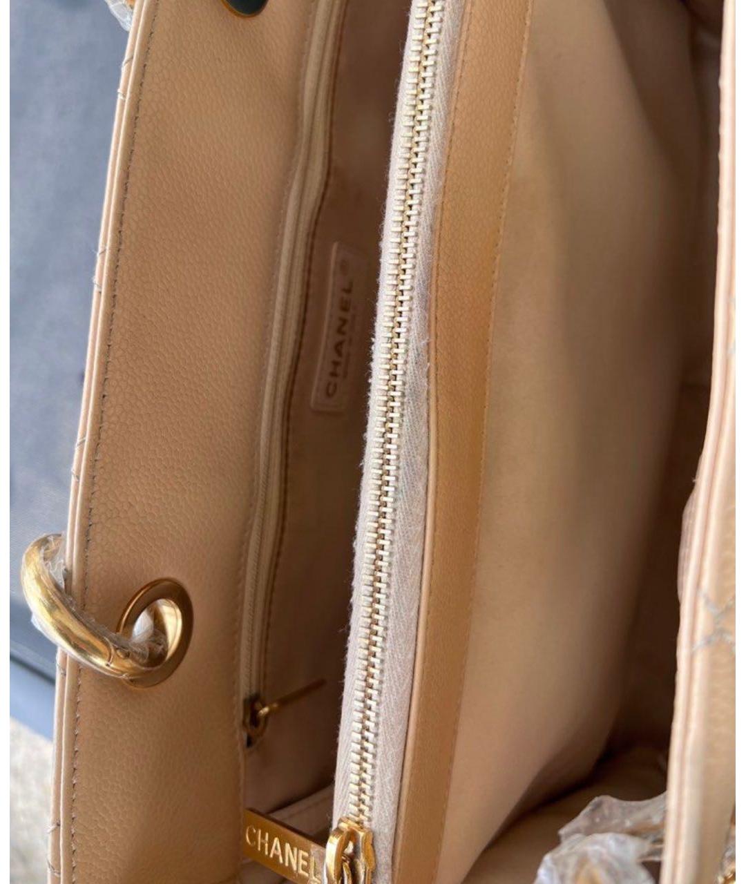 CHANEL Бежевая кожаная сумка тоут, фото 3