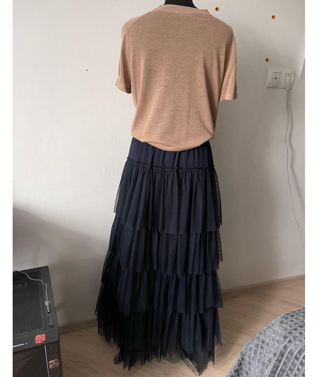 TWIN-SET Темно-синяя полиамидовая юбка макси, фото 3