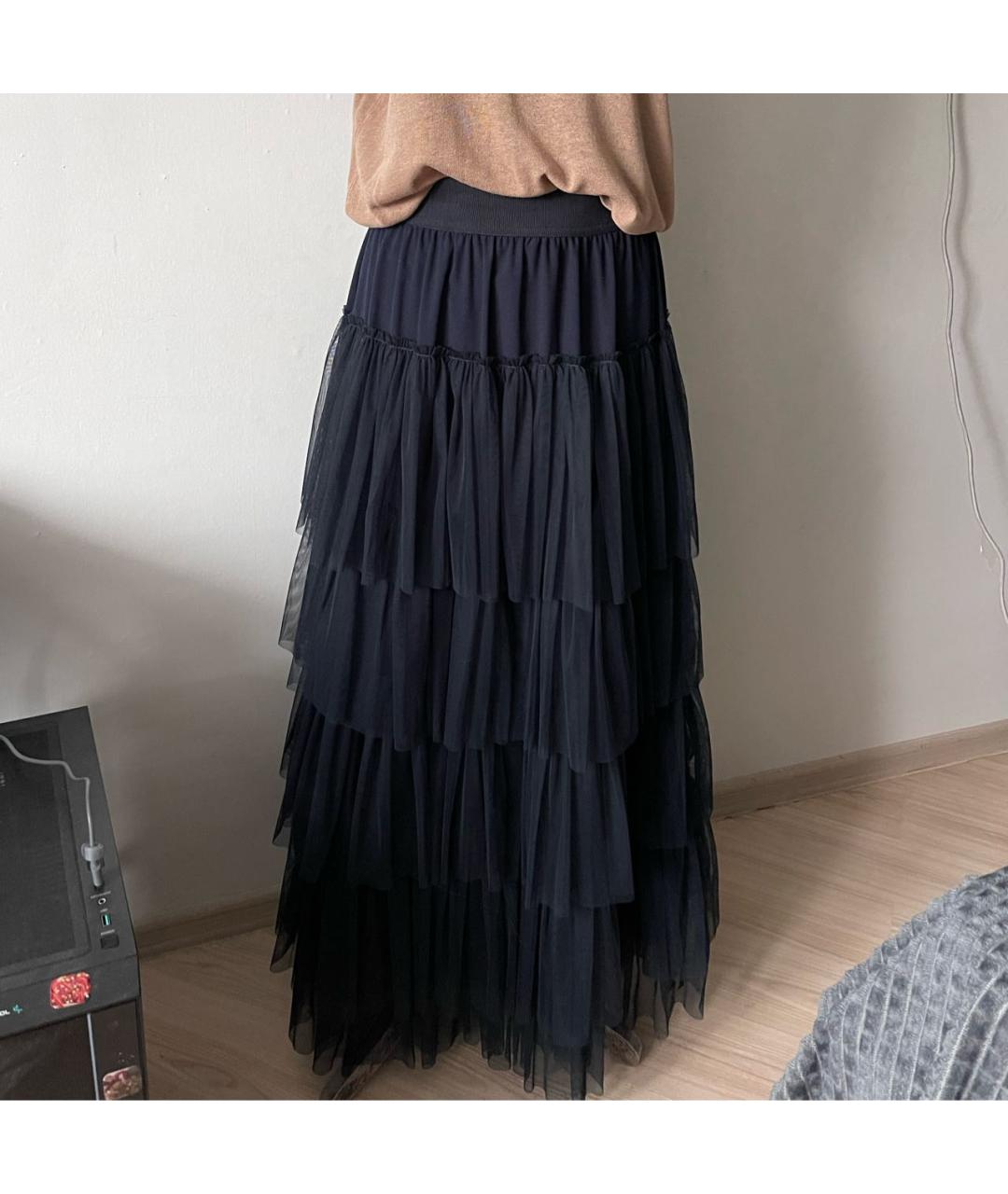 TWIN-SET Темно-синяя полиамидовая юбка макси, фото 2