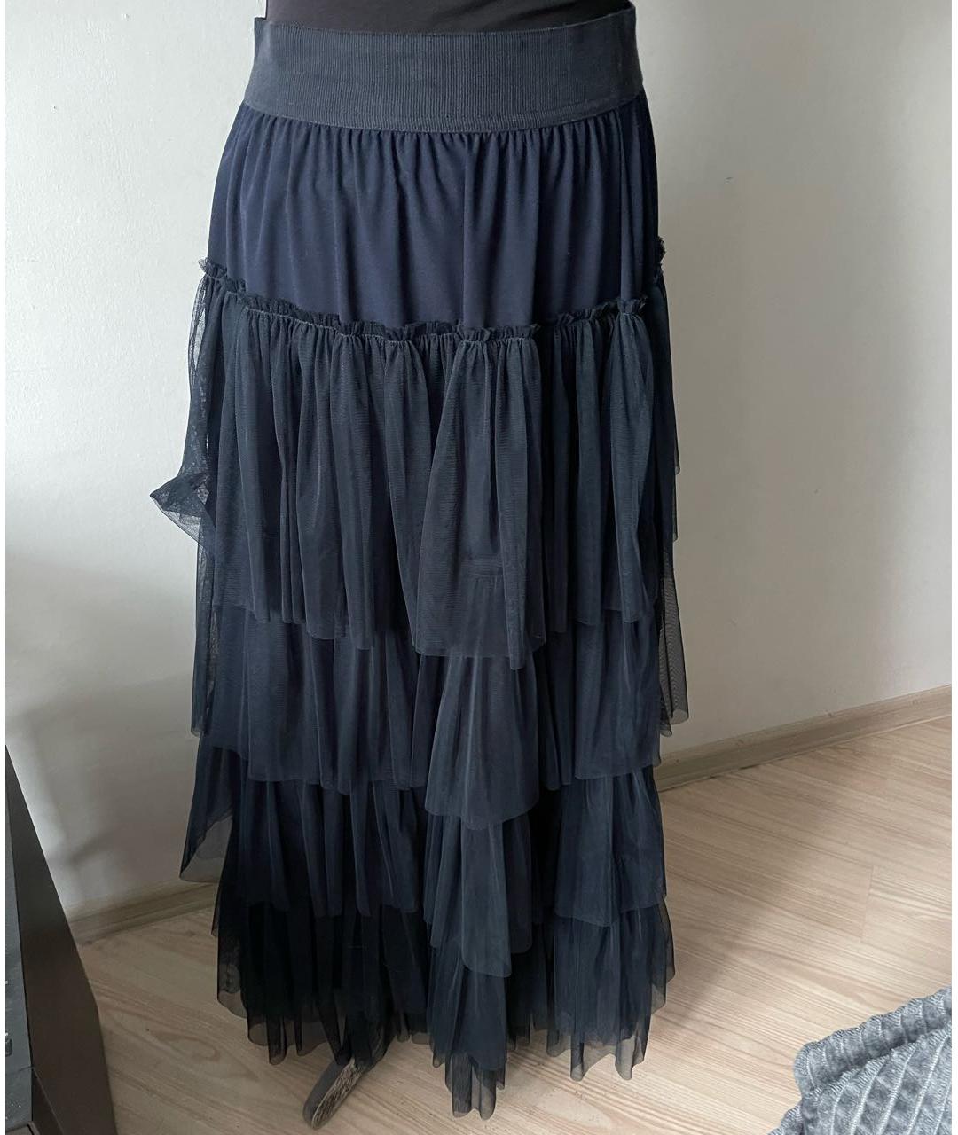 TWIN-SET Темно-синяя полиамидовая юбка макси, фото 5