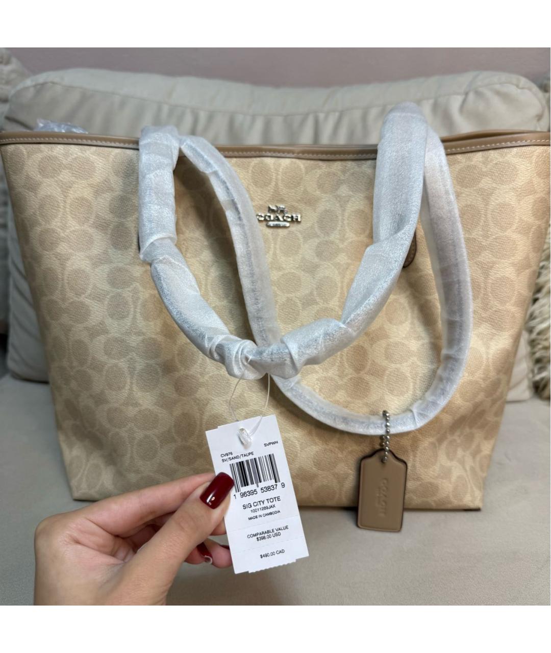 COACH Бежевая кожаная сумка тоут, фото 2