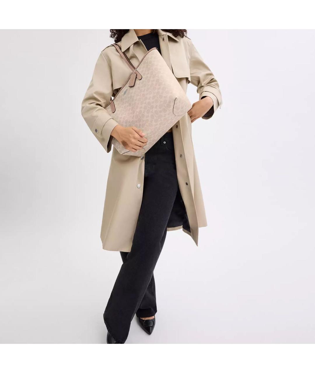 COACH Бежевая кожаная сумка тоут, фото 6