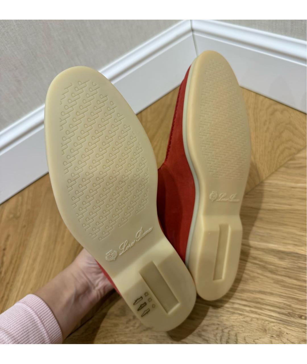 LORO PIANA Красные замшевые лоферы, фото 4