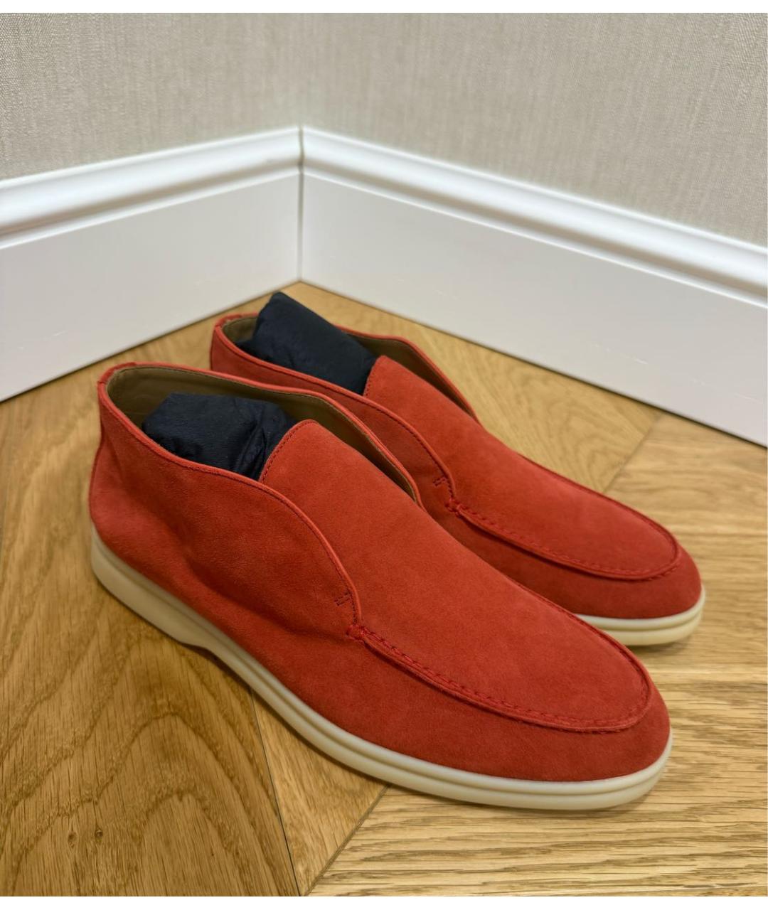 LORO PIANA Красные замшевые лоферы, фото 3