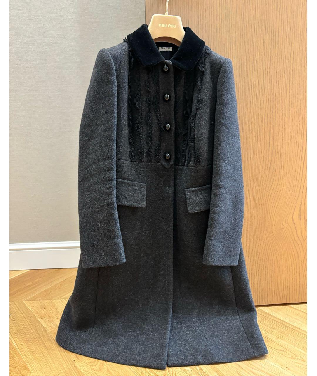 MIU MIU Серое шерстяное пальто, фото 5