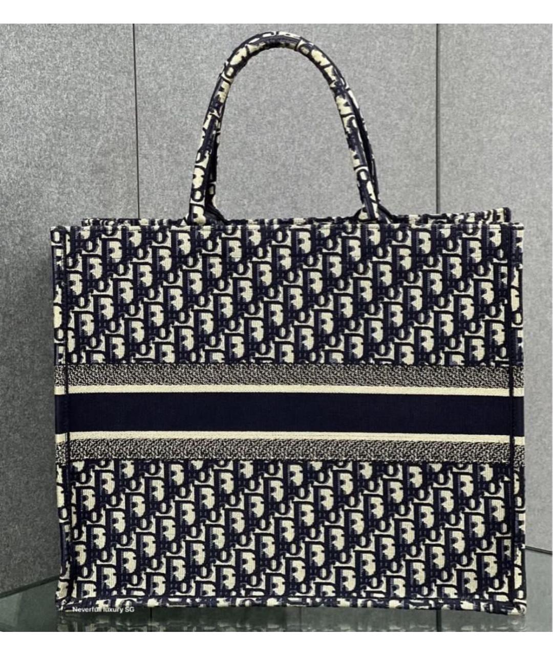 CHRISTIAN DIOR Темно-синяя жаккардовая сумка тоут, фото 4